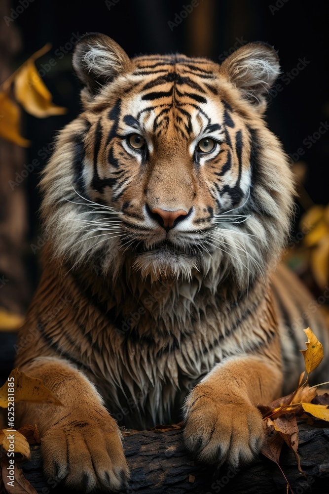 In the forest, a tiger perches among towering trees. (Generative AI)
