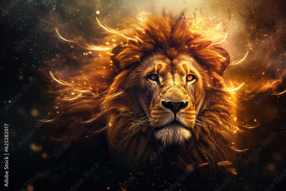 Lion king animal of nature with dark golden background.. Generative Ai. Lion king animal of nature with dark golden background.. Generative Ai.