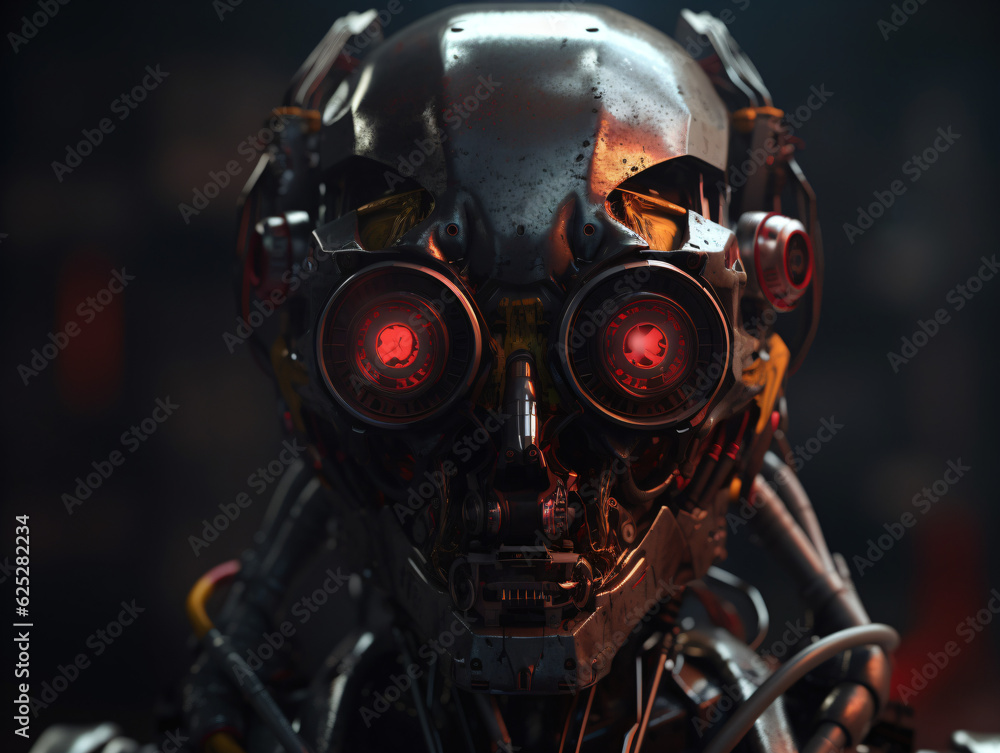 A close-up of a robotic creature with piercing red eyes Generative Ai A close-up of a robotic creature with piercing red eyes Generative Ai