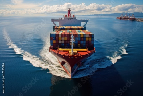 Aerial View of Cargo Ship. Import And Export Business. Commercial Trade Logistic and Transportation. International Trading. Shipping. Made With Generative AI. 