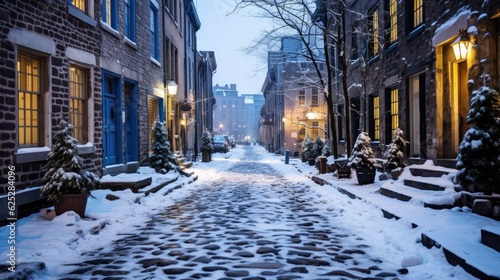 Snowy cobblestone street