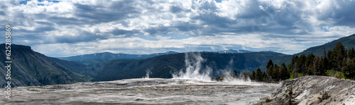 Panorama of Springs in Yellowstone National Park during Covid 19 pandemic when there were no visitors