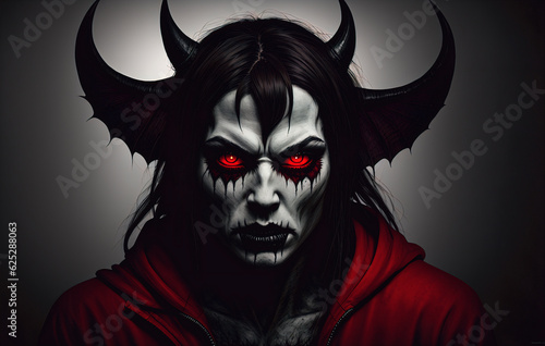 Portrait of a terrible devil with horns. Halloween. A sinister demon. Generative AI