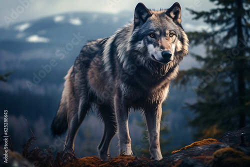 A captivating shot of a lone wolf, its piercing gaze embodying the untamed spirit of the wilderness.