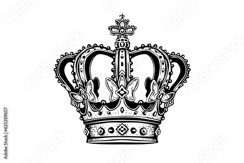 Hand drawn crown ink sketch. Engraving style vector illustration.