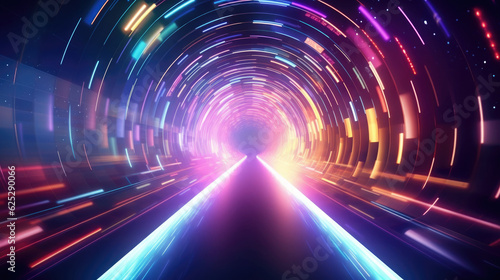 Wallpaper Mural Abstract tunnel with colorful stripes in motion. Glowing neon colored lines in cyberspace. Created with Generative AI Torontodigital.ca