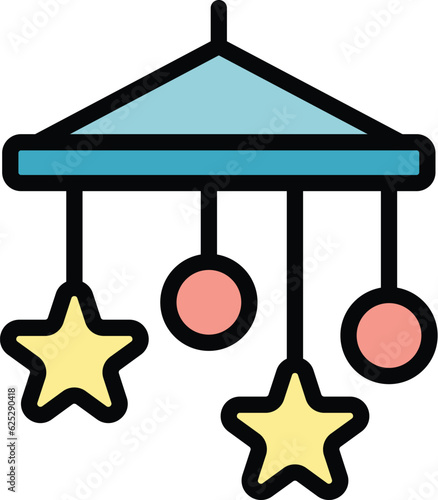 Baby crib toy icon outline vector. Bed cot. Mobile cradle color flat