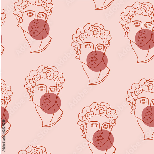 Seamless pattern with greek sculptures. Men's faces. Stylish colorful background. pop art, modern antiquity. Vector illustration