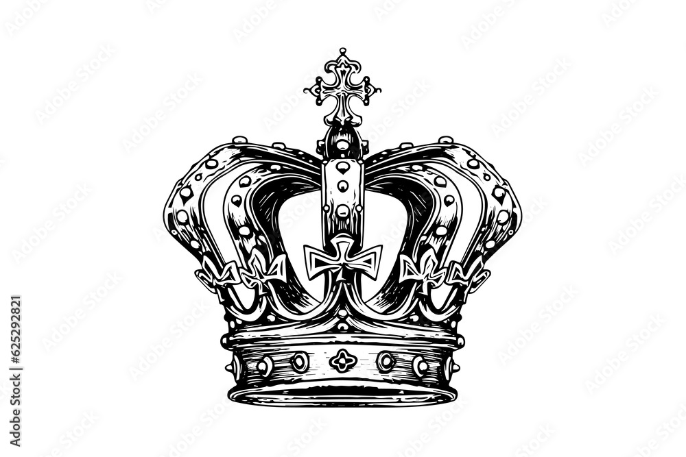 Hand drawn crown ink sketch. Engraving style vector illustration. Hand drawn crown ink sketch. Engraving style vector illustration.