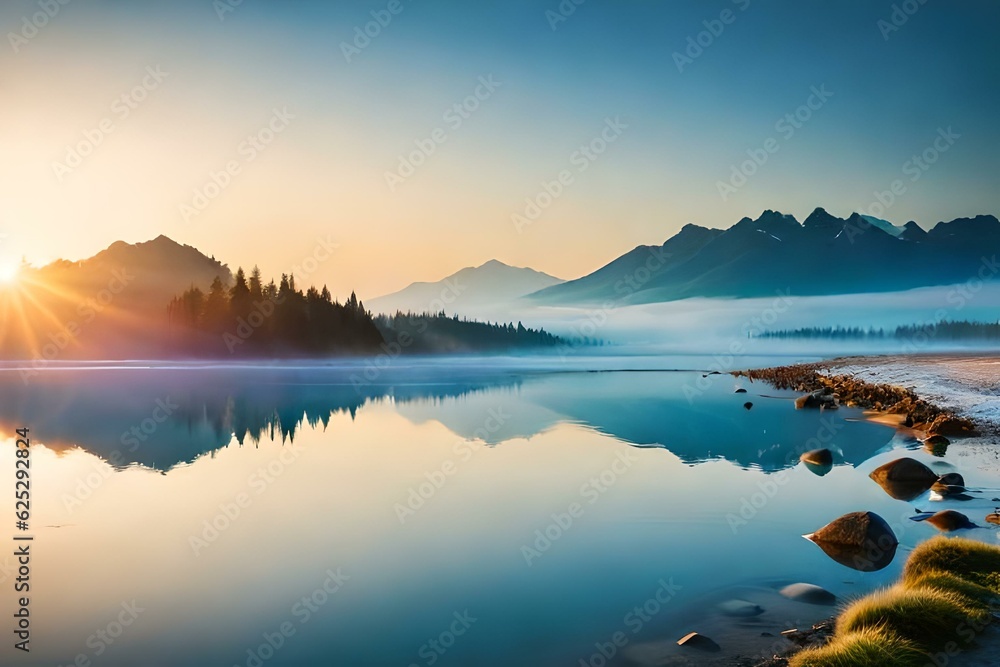Fototapeta premium sunrise over the lake generated ai