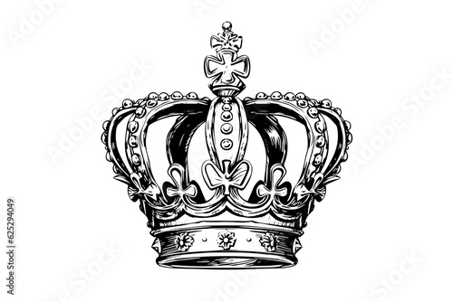 Hand drawn crown ink sketch. Engraving style vector illustration.