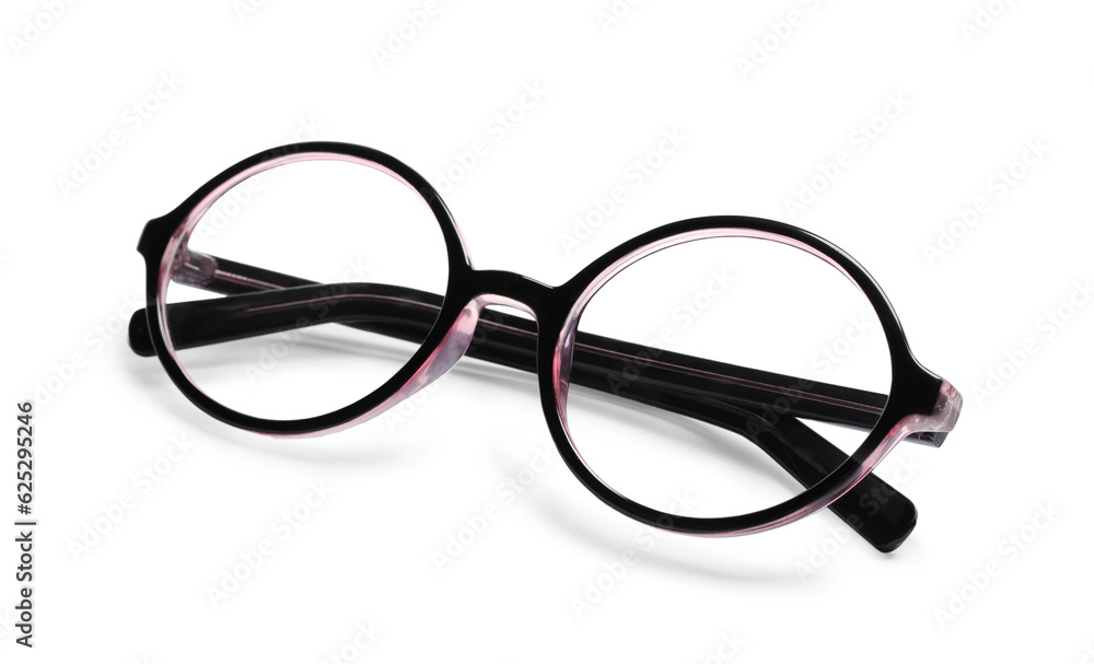 Stylish glasses with plastic frame isolated on white Stylish glasses with plastic frame isolated on white
