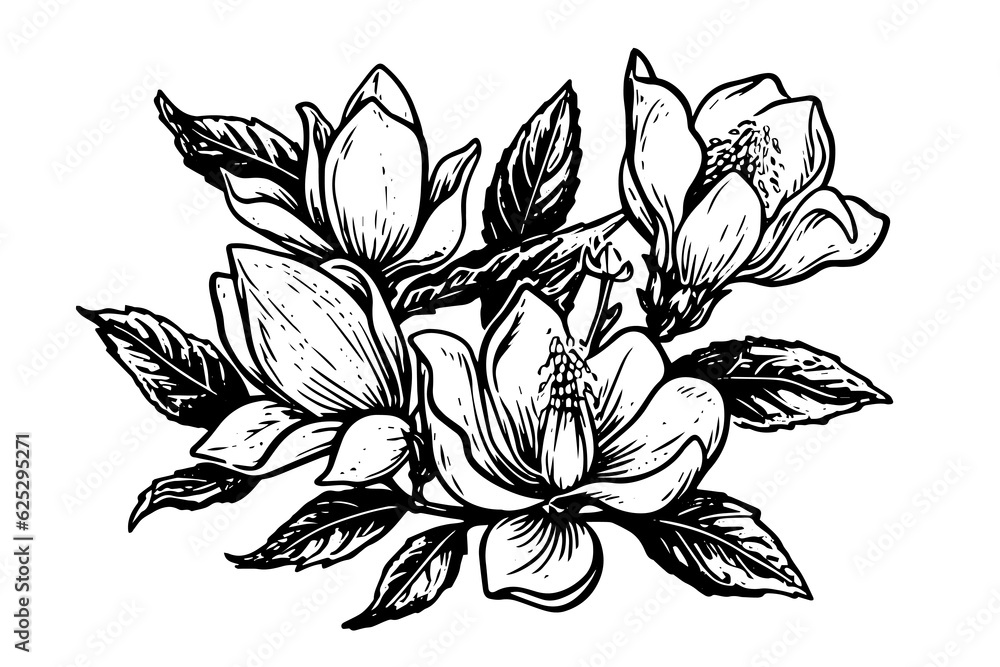 Hand drawn magnolia flower ink sketch. Engraving style vector illustration. Hand drawn magnolia flower ink sketch. Engraving style vector illustration.