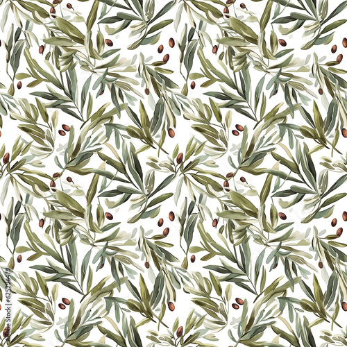 Olives seamless pattern color sketch style hand drawn background  olive branches with leaves on white background. Italian food. ai