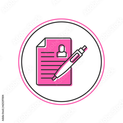 Filled outline Resume icon isolated on white background. CV application. Searching professional staff. Analyzing personnel resume. Vector