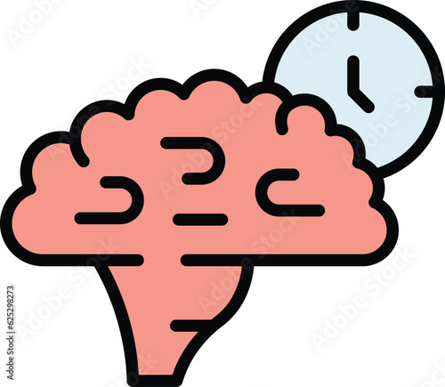 Brain timing icon outline vector. Visual cognitive. Science system color flat