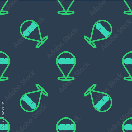 Line Location gym icon isolated seamless pattern on blue background. Vector