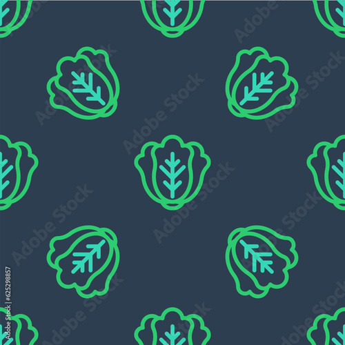 Line Fresh cabbage vegetable icon isolated seamless pattern on blue background. Vector