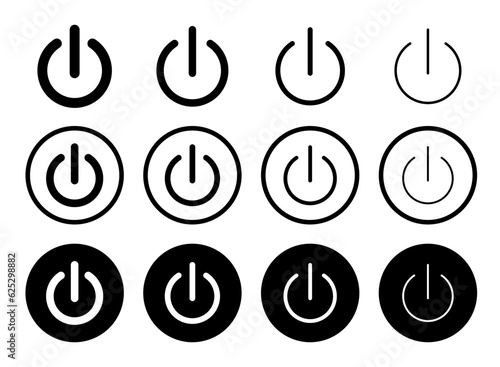 Power button set. turn on and off switch vector sign. computer start trigger button symbol in filled and line style.