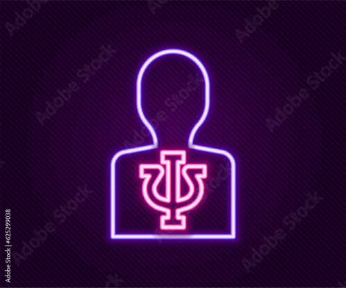 Glowing neon line Psychology icon isolated on black background. Psi symbol. Mental health concept, psychoanalysis analysis and psychotherapy. Colorful outline concept. Vector