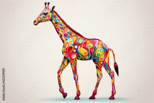 giraffe colorful illustration, cute funny cub animal © Felippe Lopes