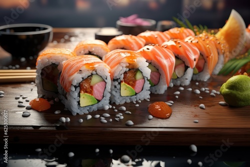 Sushi and roll for ads. AI generated