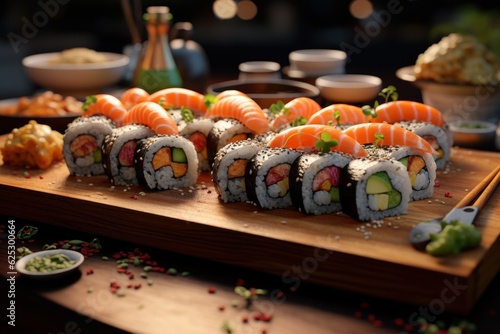 Sushi and roll for ads. AI generated