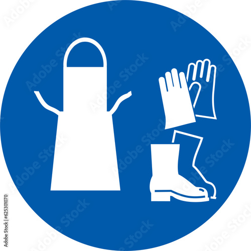 informativo, delantal de trabajo, elemento de protección personal, botas, guantes, aviso, precaución, information, work apron, personal protective equipment, boots, gloves, warning, caution