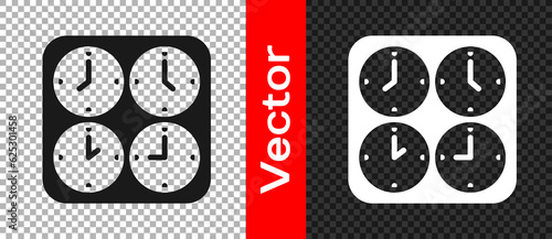 Black Time zone clocks icon isolated on transparent background. Vector