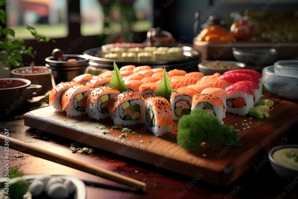 Sushi and roll for ads. AI generated Sushi and roll for ads. AI generated
