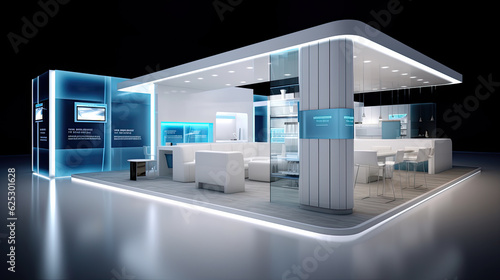 Commercial stand in an exhibition hall or a large professional salon ready to receive brands and advertisements