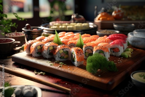 Sushi and roll for ads. AI generated