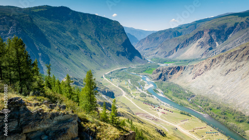View of the Chulyshman valley with the Chulyshman river at the katu-Yaryk mountain pass. Altai Republic  Siberia  Russia