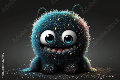 Funny monster with eyes and mouth on black background