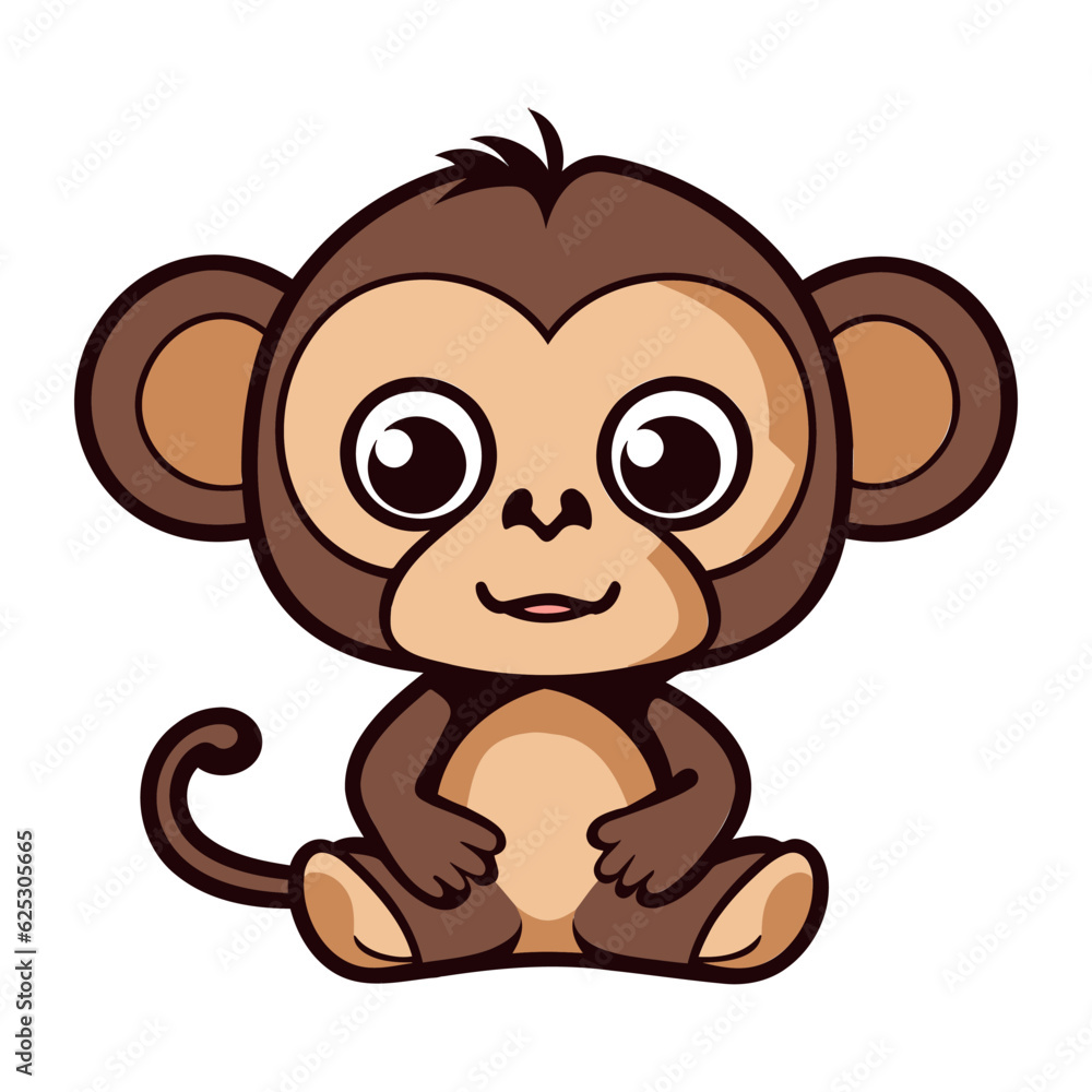 Cute Monkey isolated on white background. Flat Vector illustration