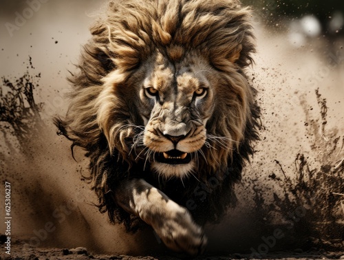 a lion running in the wild © sam