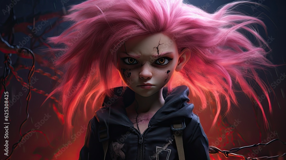 a person with pink hair