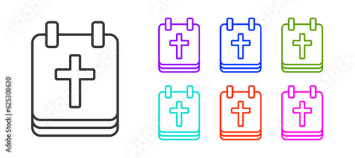 Black line Calendar with Easter icon isolated on white background. Spring Christian Holiday symbol. Set icons colorful. Vector