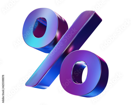 Neon 3d sign percent discount on isolated background. Voucher gift. Vector illustration..