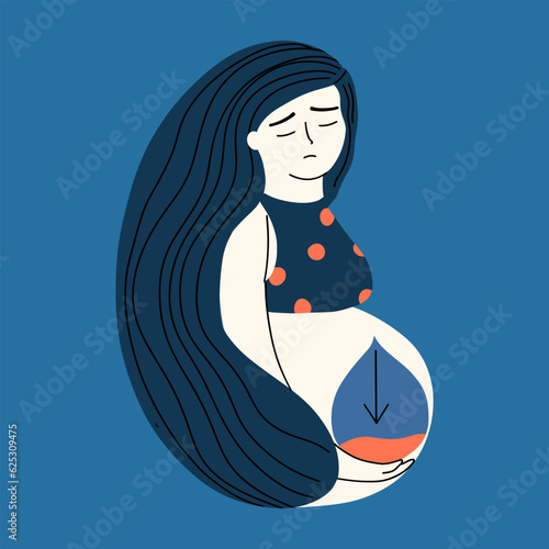 Pregnant woman suffering from anemia concept. Woman with low blood sugar drop. Hypoglycemia. Vector illustrations in flat style