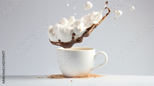  a cup of coffee with a spoon full of chocolate and marshmallows. generative ai