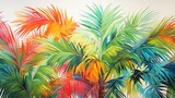  a painting of a palm tree with multicolored leaves.  generative ai
