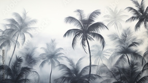  a group of palm trees in a foggy forest with a sky background.  generative ai