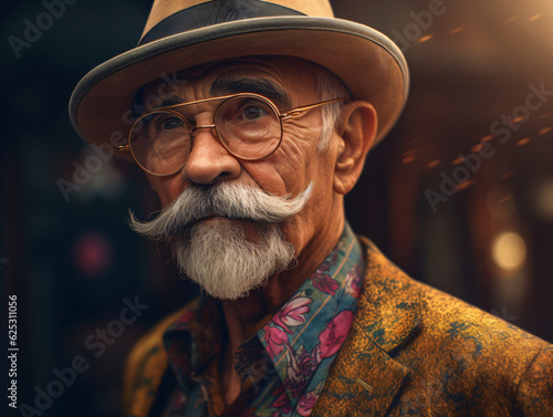 An elderly man with a distinguished glamourous appearance and glasses Generative Ai