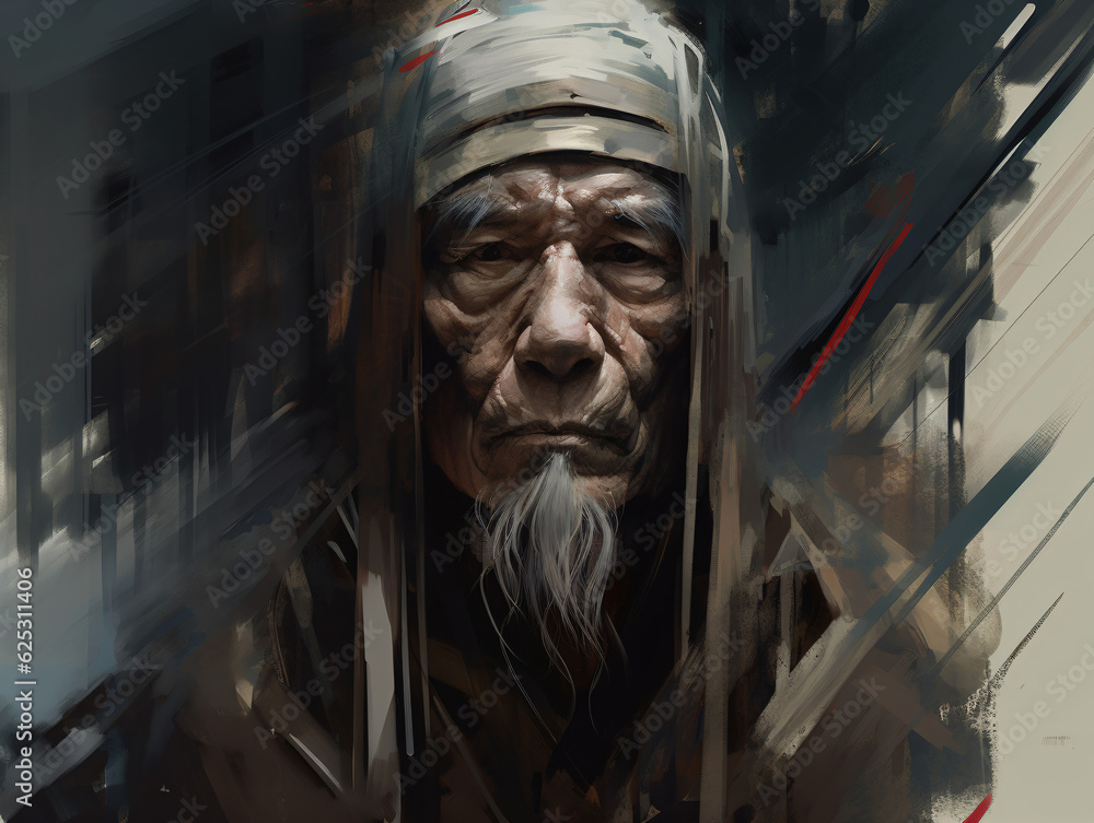 A digital painting of an elderly man with a majestic white beard Generative Ai