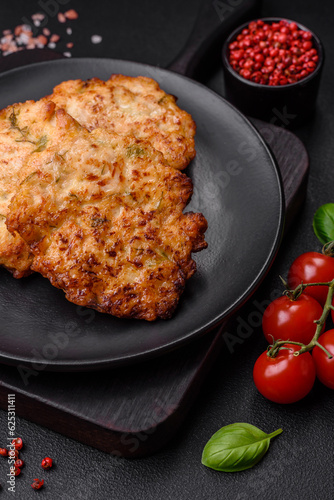Delicious fresh fried minced chicken meat cutlets with salt, spices and herbs