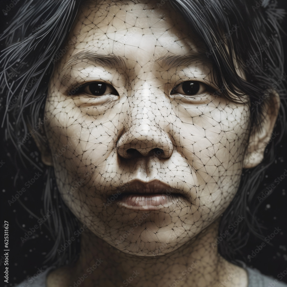 A portrait of an old woman made of polygons Generative Ai A portrait of an old woman made of polygons Generative Ai