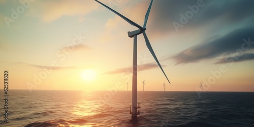 Fotografia wind turbine at sunset, Offshore Windpark in the sunddown, sunset, European Coas