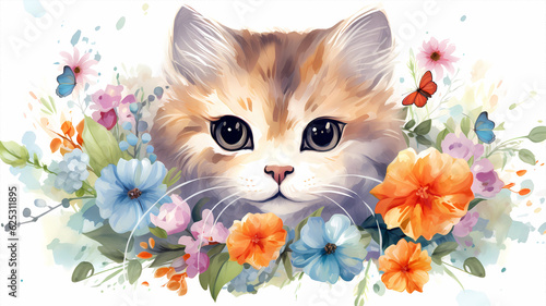 hand drawn cartoon cute kitten illustration 