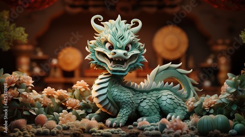 Cute green Chinese dragon Generative AI © Kristina Chistiakova